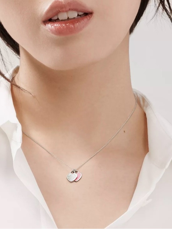 Tiffany & Co. Jewelry - TIFFANY & CO. Sterling Silver Double Heart Necklace with Pink Enamel